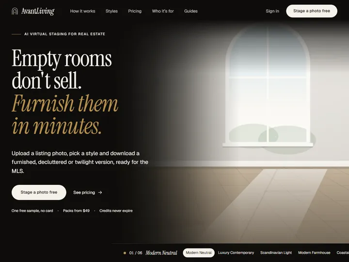 Avant Living homepage