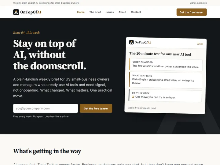 On Top of AI homepage